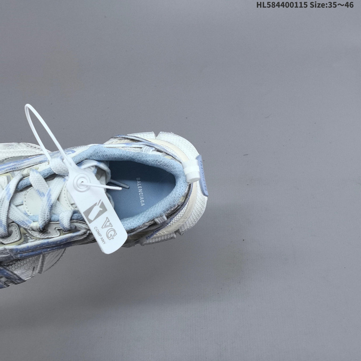 Balenciaga Phantom Trainers in White and Light Blue, Style 825597 - product image from the listing.