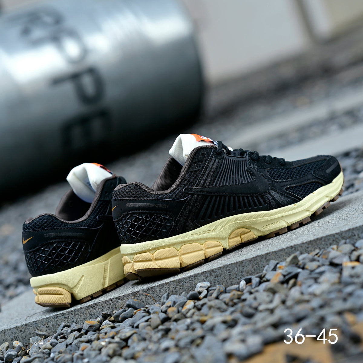 Black and Cream Nike Air Zoom Vomero 5 Sneakers - product image from the listing.