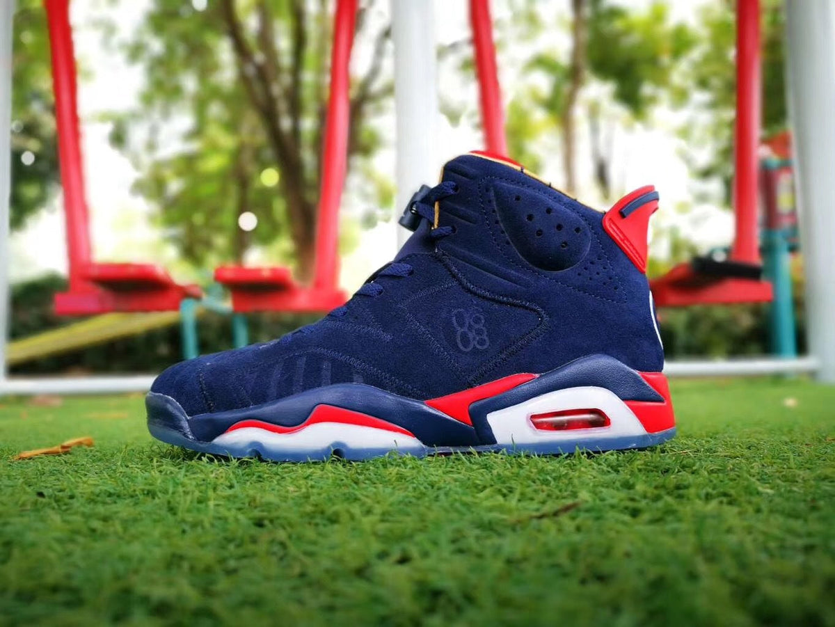 Air Jordan 6 Charity Sneakers in Navy, Red and White - product image from the listing.