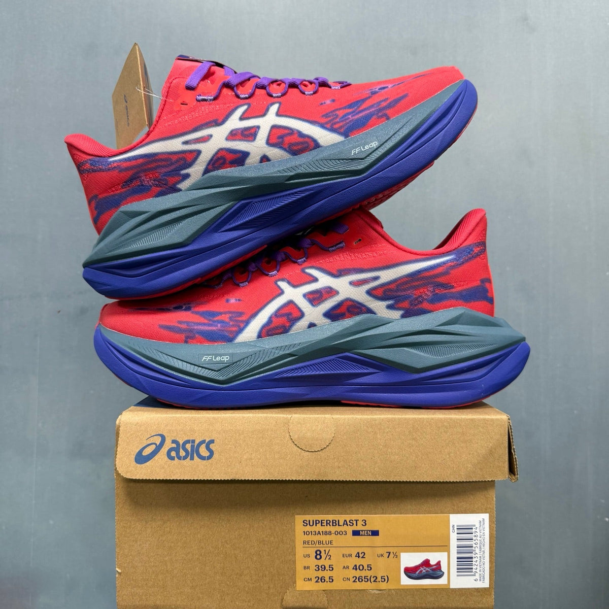 ASICS Superblast 3 Running Shoes in Red and Blue 1013A188-003 - product image from the listing.