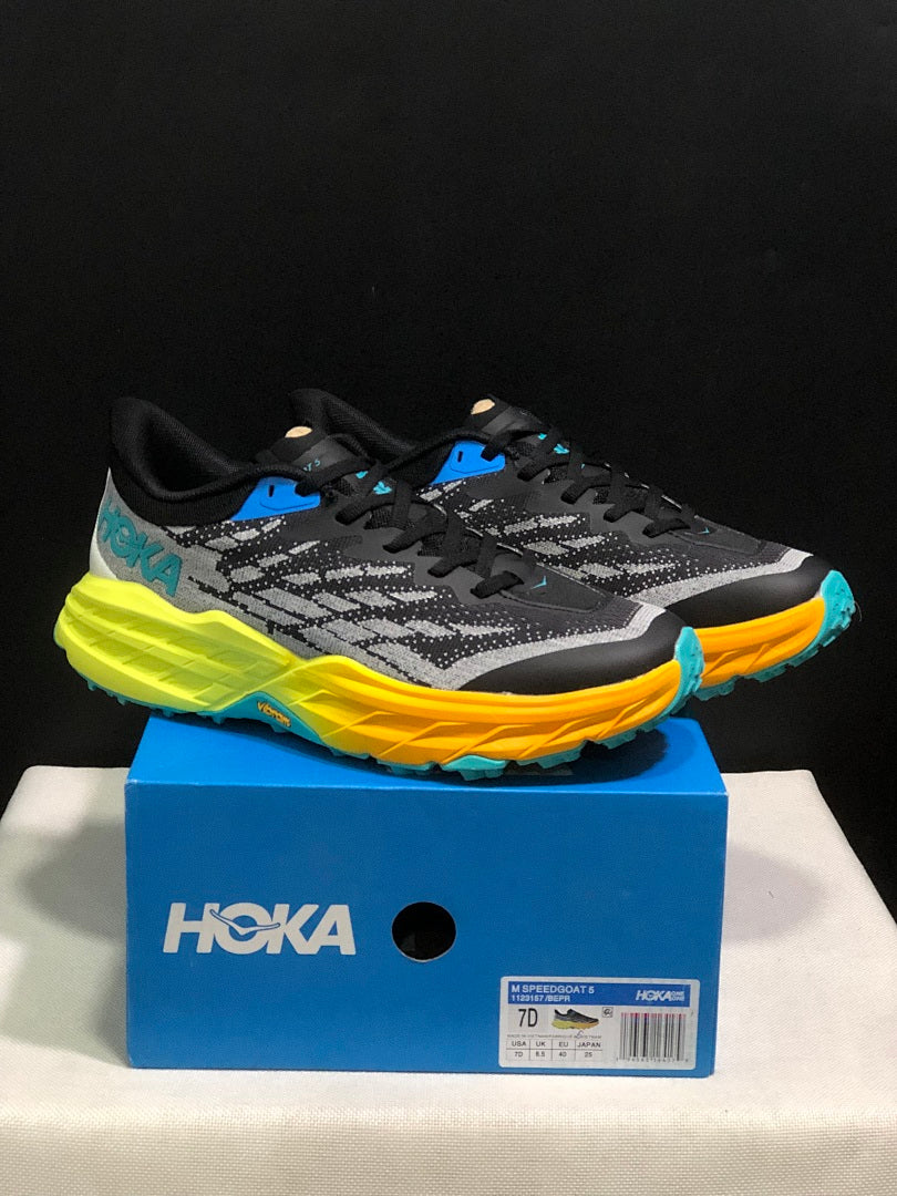 HOKA Speedgoat 5 Trail Running Shoes in Black Gray - product image from the listing.
