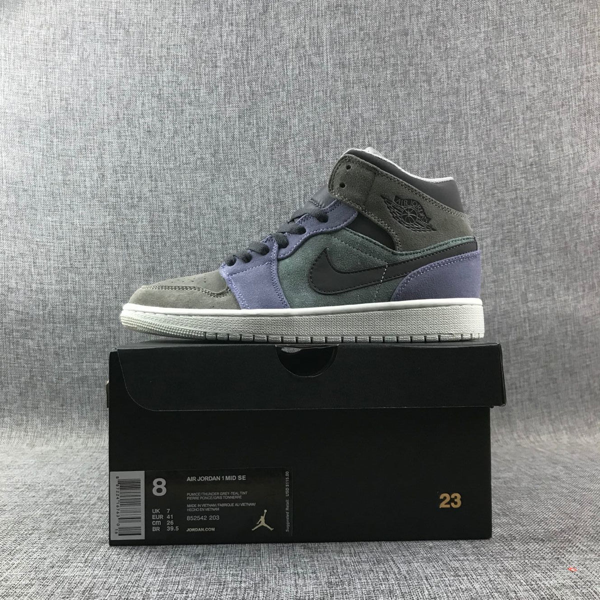 Jordan 1 Mid SE Sneakers in Grey Purple 852842-203 - product image from the listing.