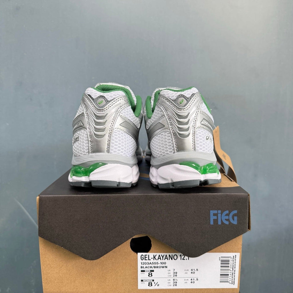 ASICS GEL-KAYANO 12.1 Sneakers in White Silver Green - product image from the listing.