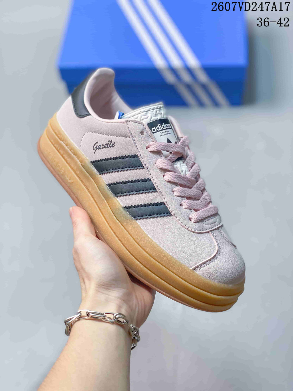 Women's adidas Gazelle Bold Sneakers Pink Black Gum - product image from the listing.