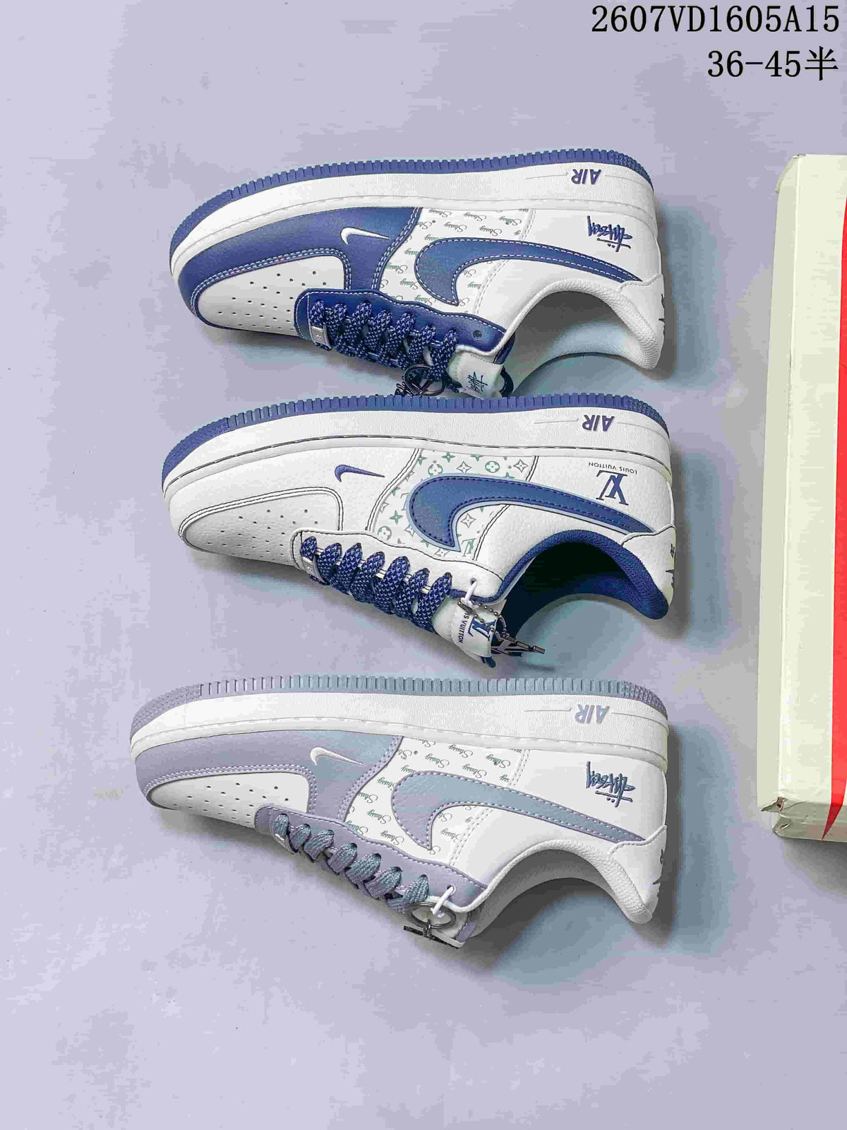 Nike Air Force 1 White Blue Custom Trainers Style 2607VD1605A15 - product image from the listing.