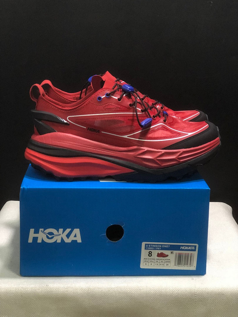 Red HOKA Stinson One 7 Trail Sneakers - product image from the listing.