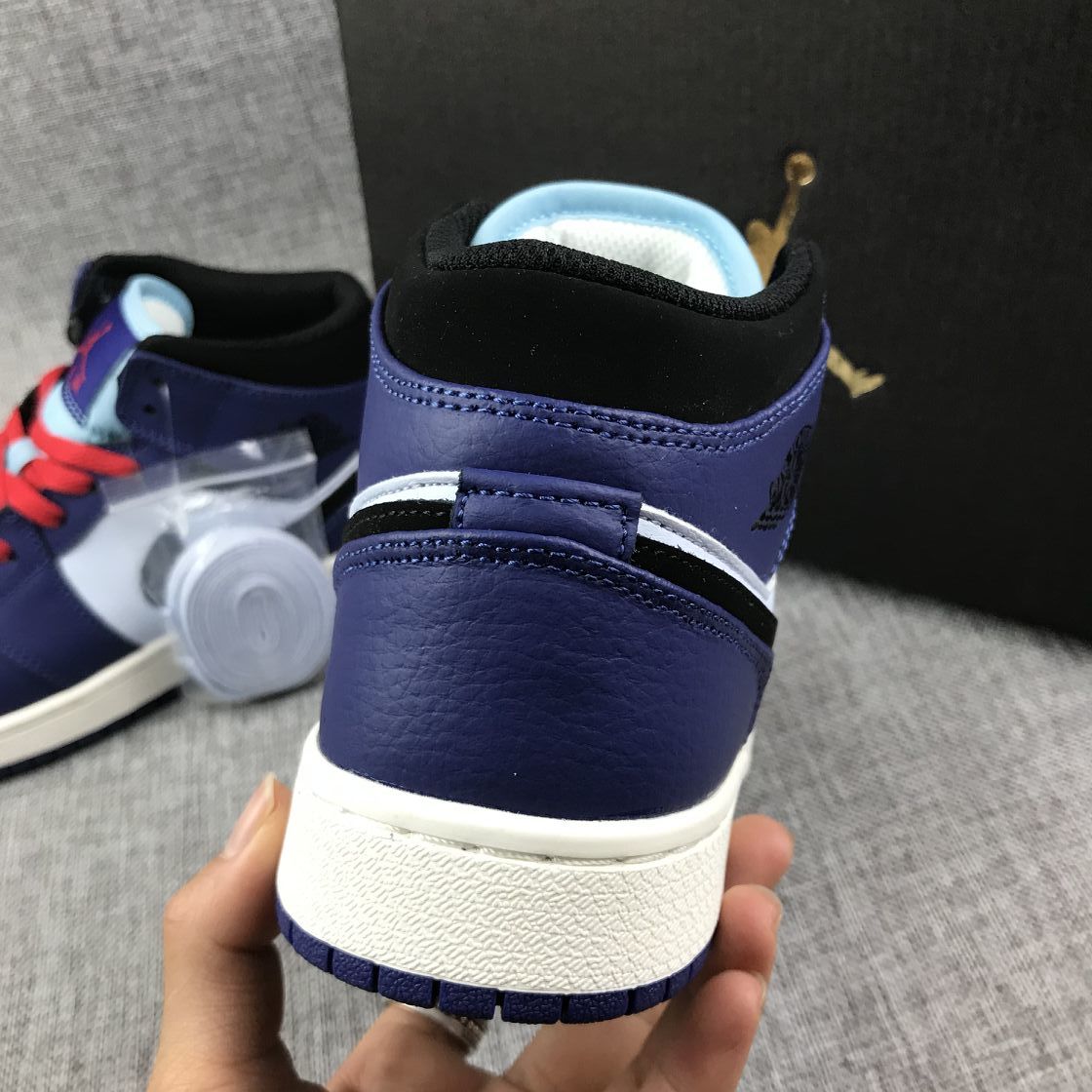Air Jordan 1 Mid White, Sneakers in Black and Purple - product image from the listing.