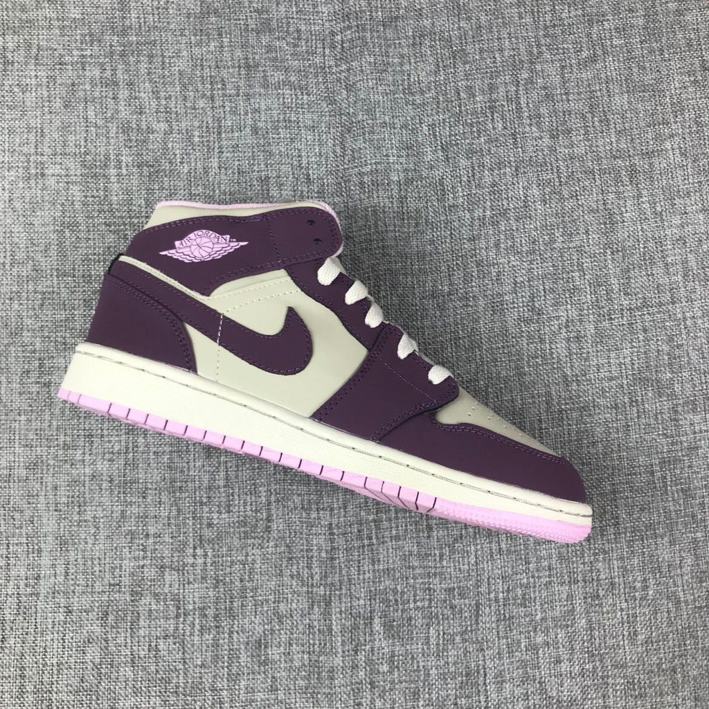 Air Jordan 1 Mid GS Sneakers in White Purple Pink - product image from the listing.