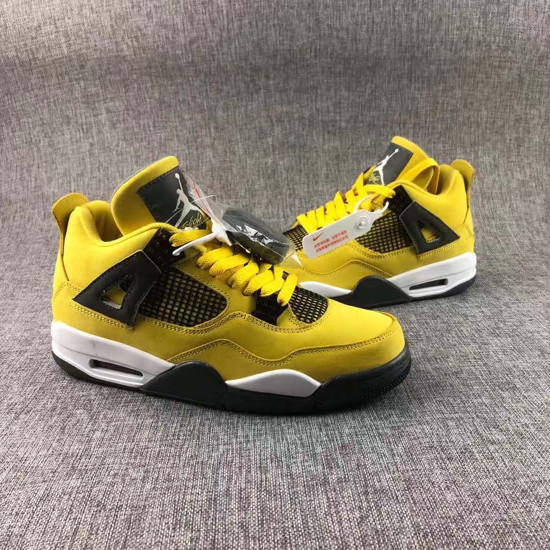 Air Jordan 4 Lightning Yellow Black Sneakers - product image from the listing.