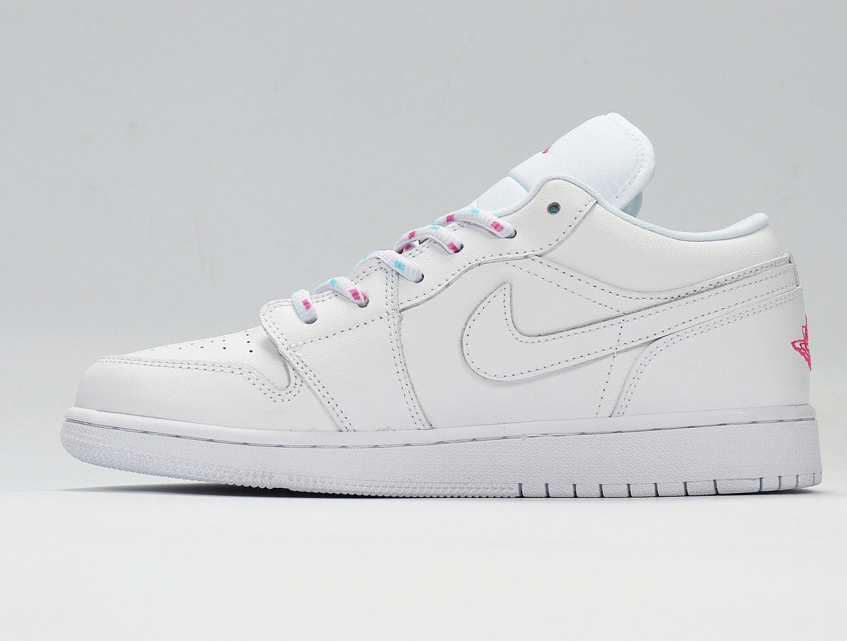 Air Jordan 1 Low White and Pink Sneakers - product image from the listing.