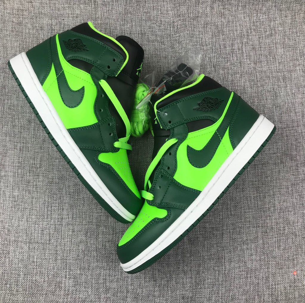 Air Jordan 1 Mid Fluorescent Sneakers in Green 554724-330 - product image from the listing.