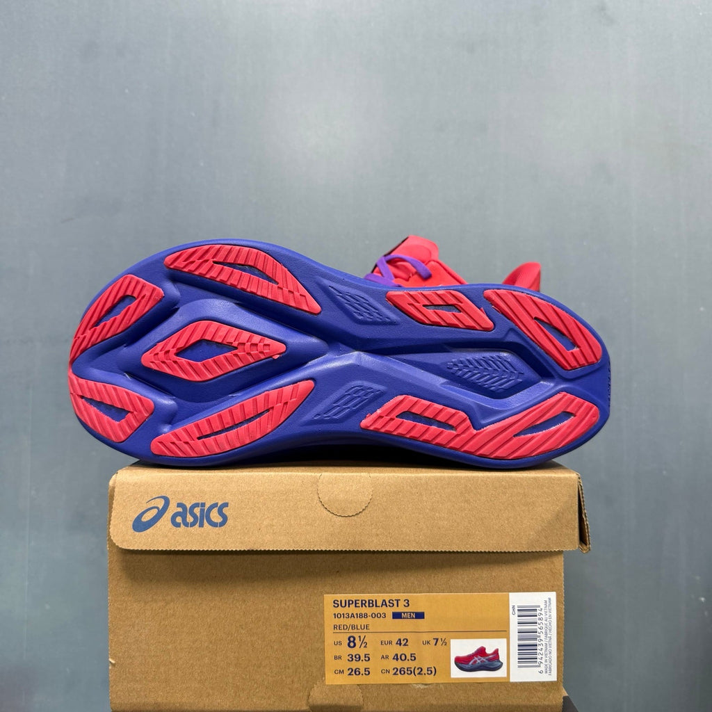 ASICS Superblast 3 Running Shoes in Red and Blue 1013A188-003 - product image from the listing.