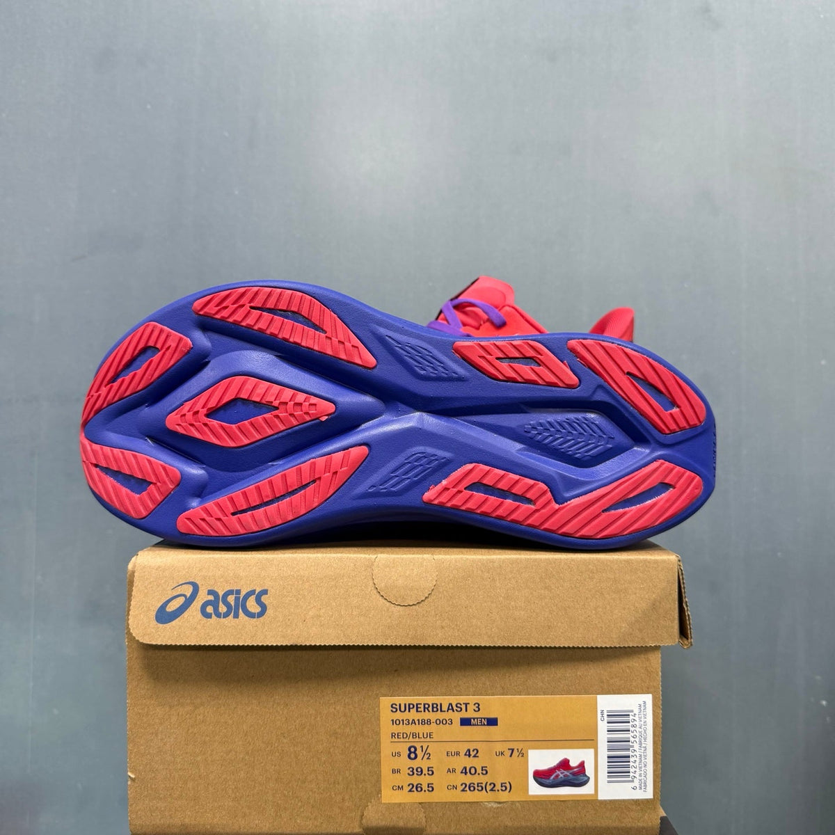 ASICS Superblast 3 Running Shoes in Red and Blue 1013A188-003 - product image from the listing.