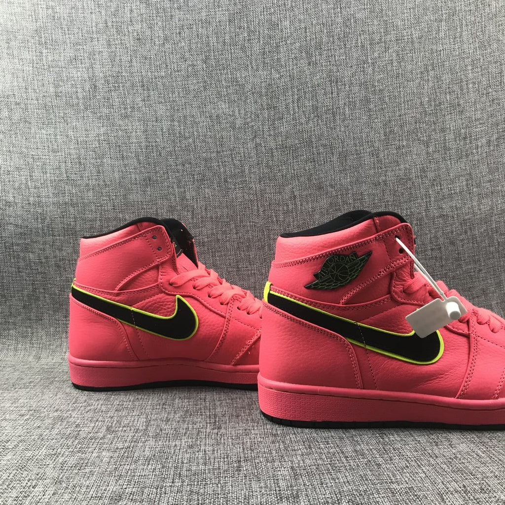Air Jordan 1 Mid Sneakers in Pink Black Volt AQ9131-600 - product image from the listing.