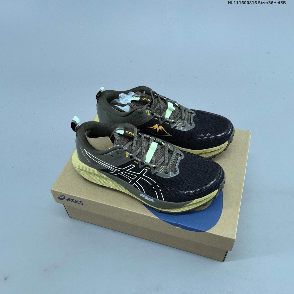 ASICS GEL-TRABUCO 13 Trail Running Shoes, in Black and Olive - product image from the listing.
