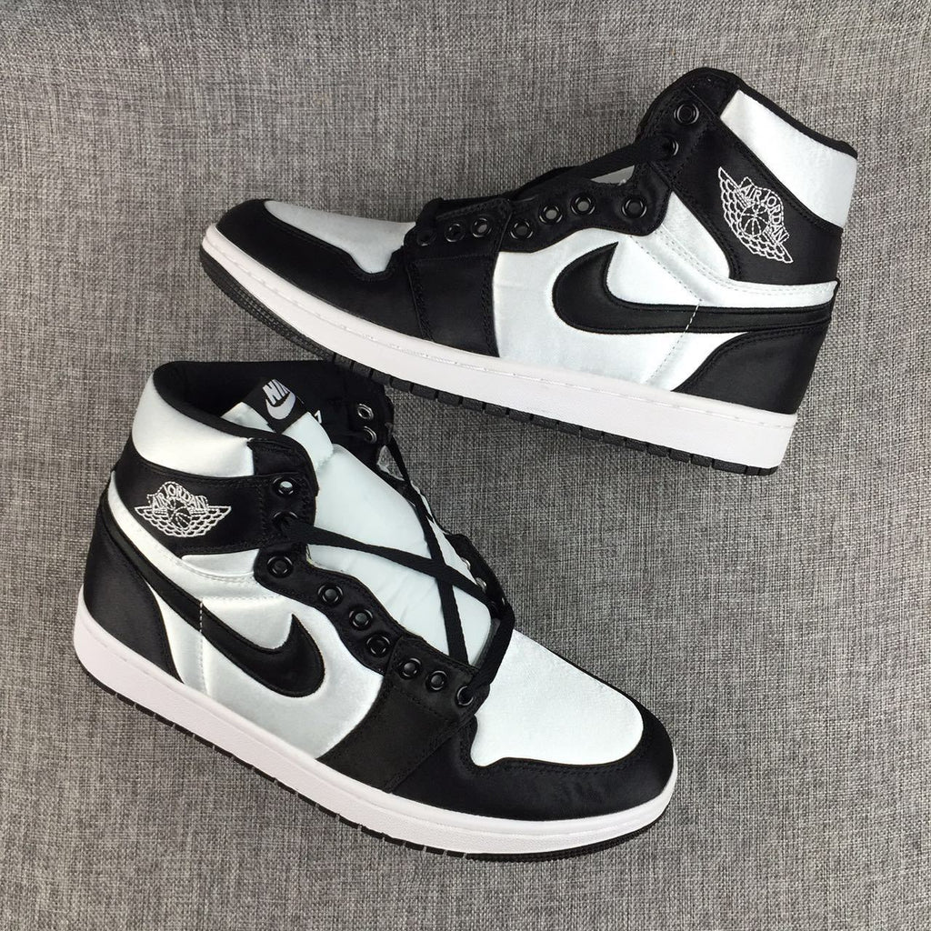 Black and White Satin-Style Sneakers - Air Jordan 1 High - product image from the listing.