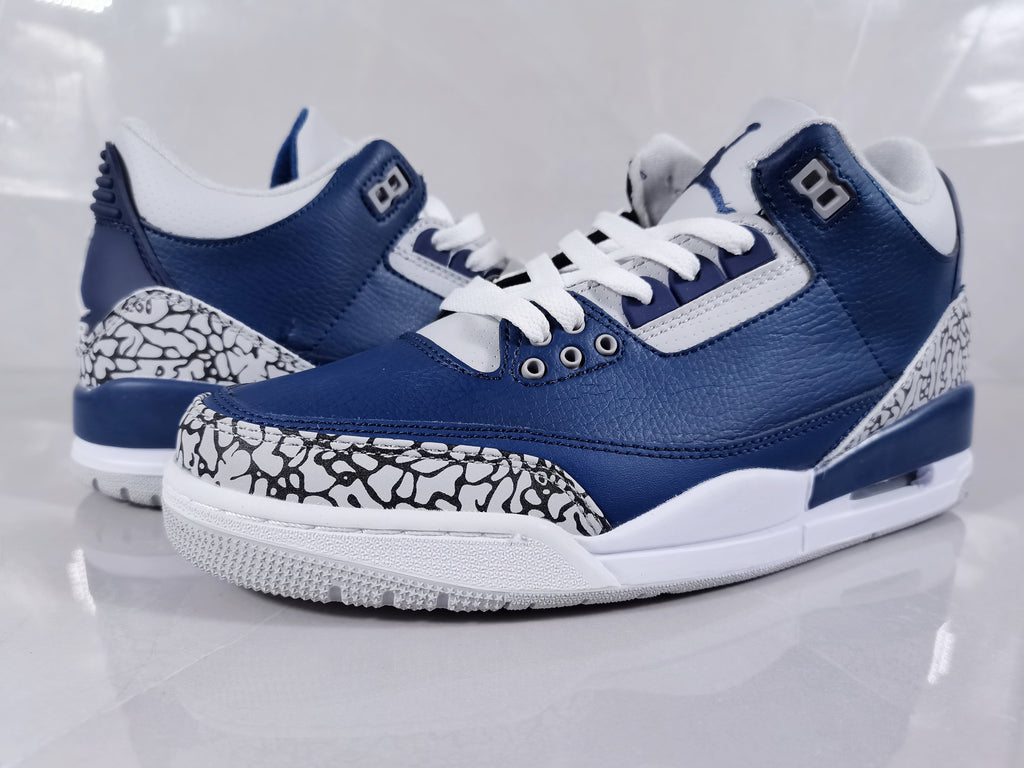 Air Jordan 3 Retro Sneakers in Blue and Grey - product image from the listing.