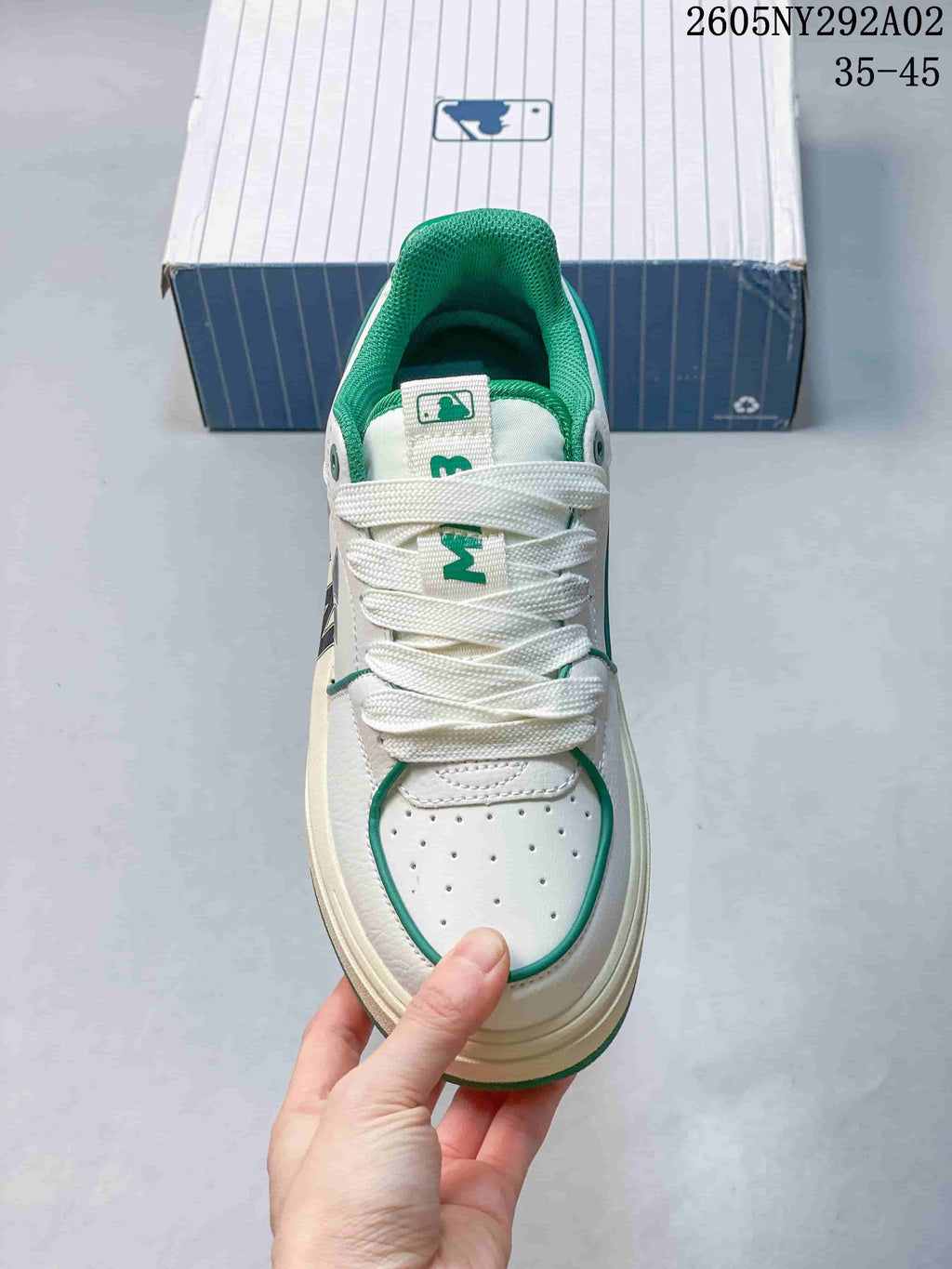 MLB Chunky Liner Low-Top Sneakers in White and Green - product image from the listing.