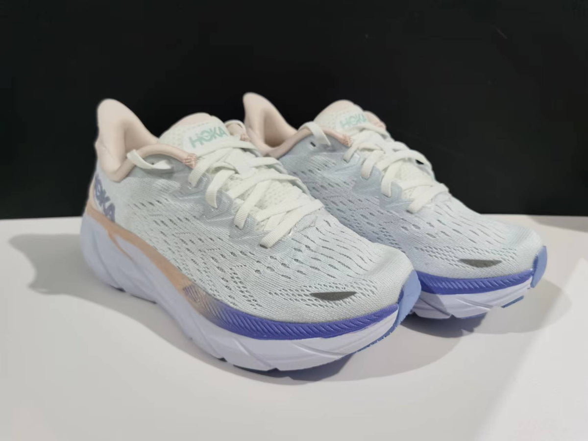 Women's HOKA White and Purple Running Sneakers - product image from the listing.