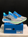 Gray and Blue HOKA Clifton 10 Running Shoes - product image from the listing.