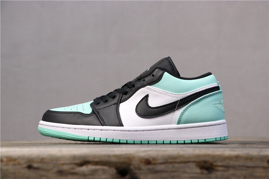 Air Jordan 1 Low Emerald Rise in Black and Mint Green 553558-117 - product image from the listing.