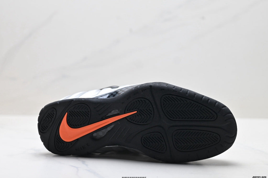 Nike Air Foamposite Max Sneakers in Black Silver Orange - product image from the listing.