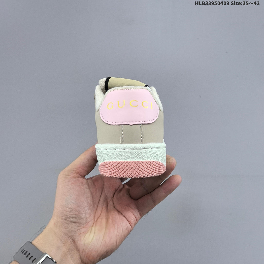 Beige and Pink Gucci Screener Low-Top Sneakers - product image from the listing.
