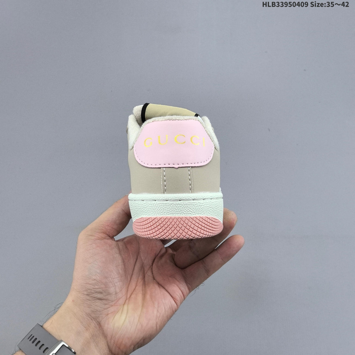 Beige and Pink Gucci Screener Low-Top Sneakers - product image from the listing.