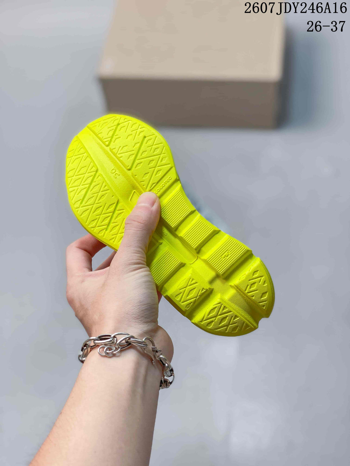 On Cloudstratus 3 Kids' Running Shoes in White and Lime - product image from the listing.