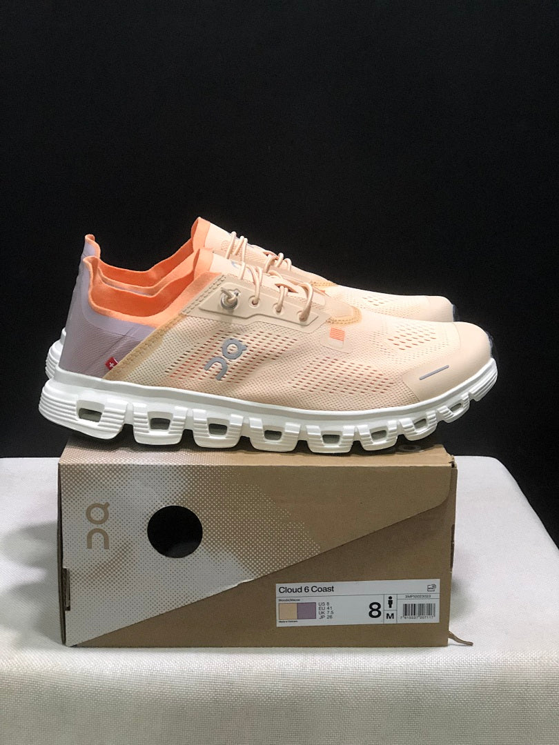 On Cloud 6 Coast Sneakers, in Cream and Orange - product image from the listing.
