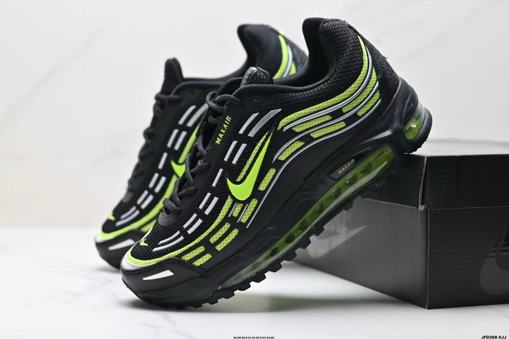 Nike Air Max 720 Sneakers in Black and Volt Green - product image from the listing.