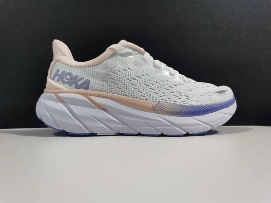 Women's HOKA White and Purple Running Sneakers - product image from the listing.