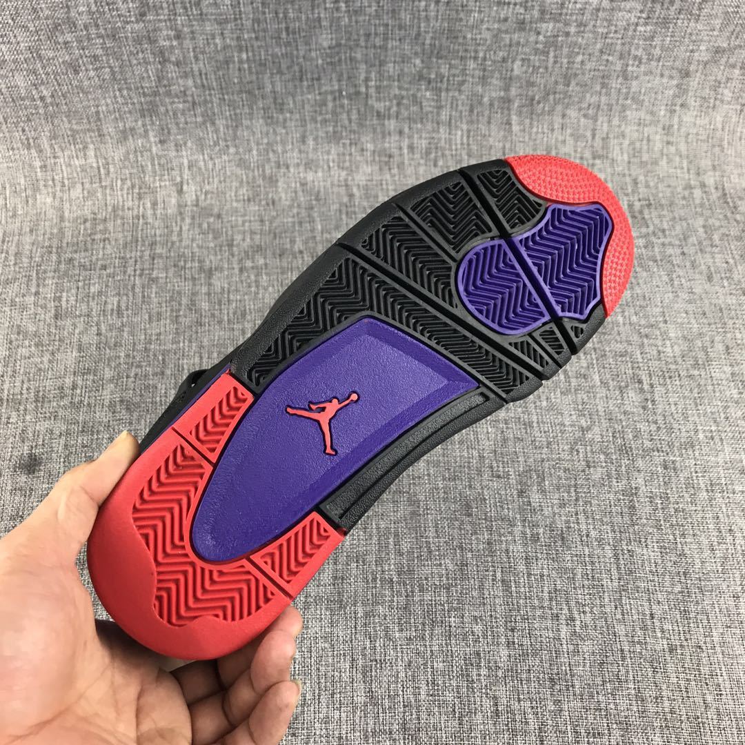 Air Jordan 4 Raptors Black Purple Red Sneakers - product image from the listing.