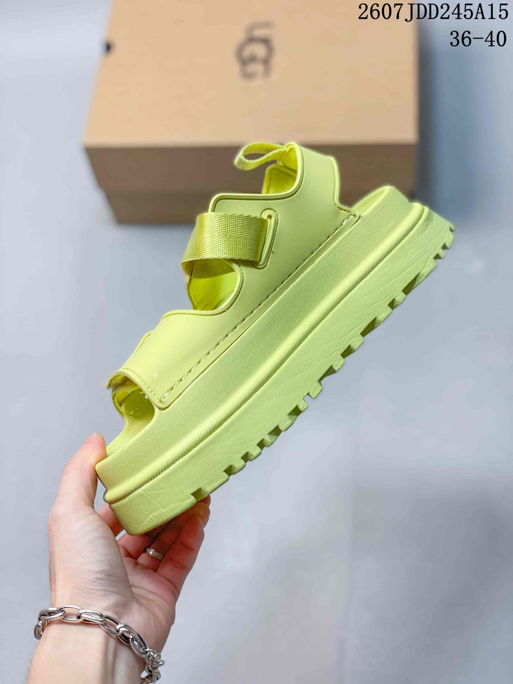 Women's UGG GoldenGlow Platform Sandals in Lime Green - product image from the listing.