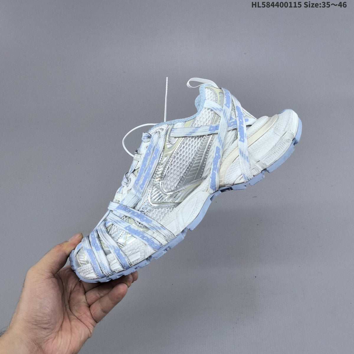Balenciaga Phantom Trainers in White and Light Blue, Style 825597 - product image from the listing.