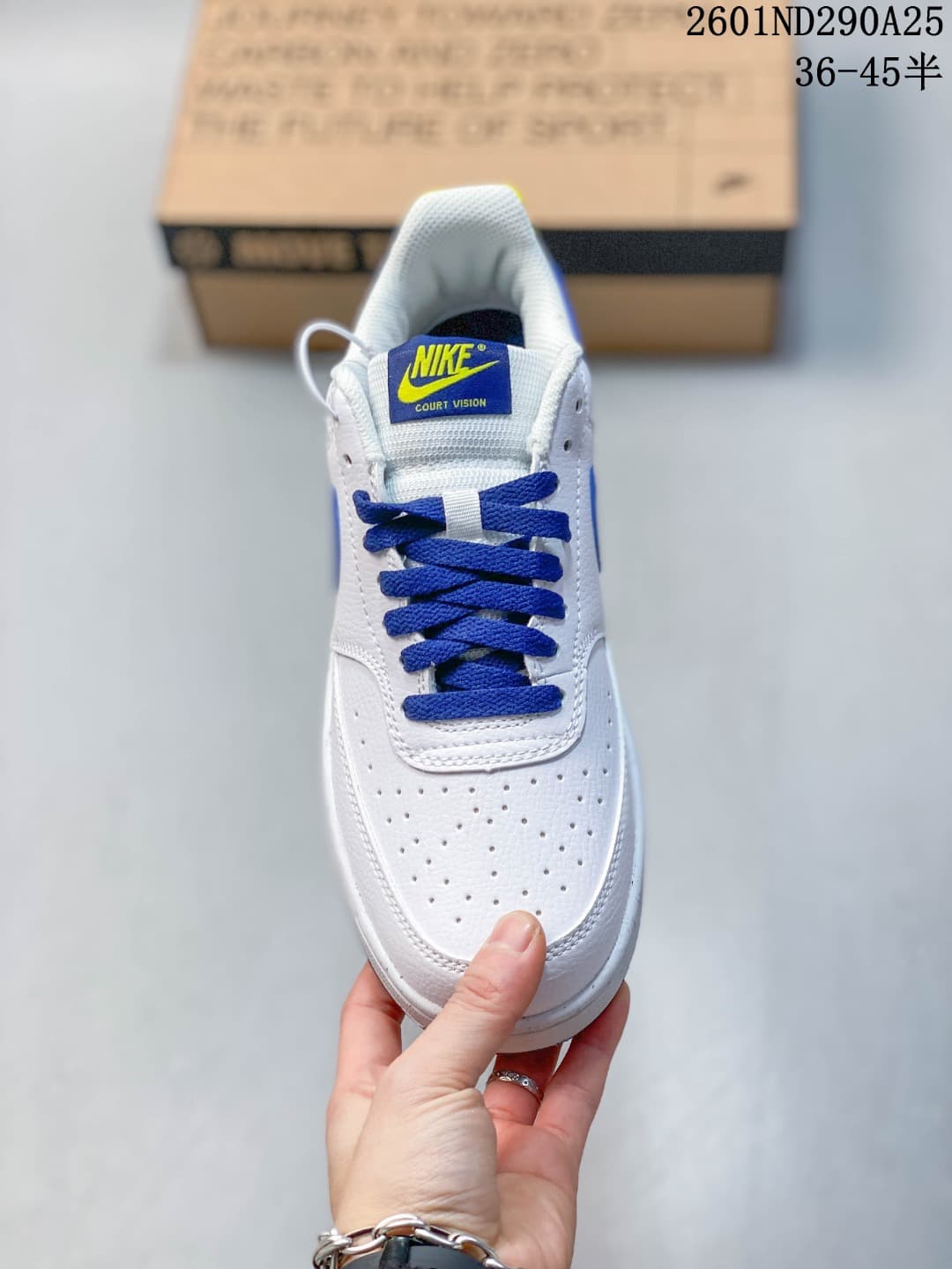 Nike Court Vision Low Sneakers in White Blue Yellow 2601ND290A25 - product image from the listing.