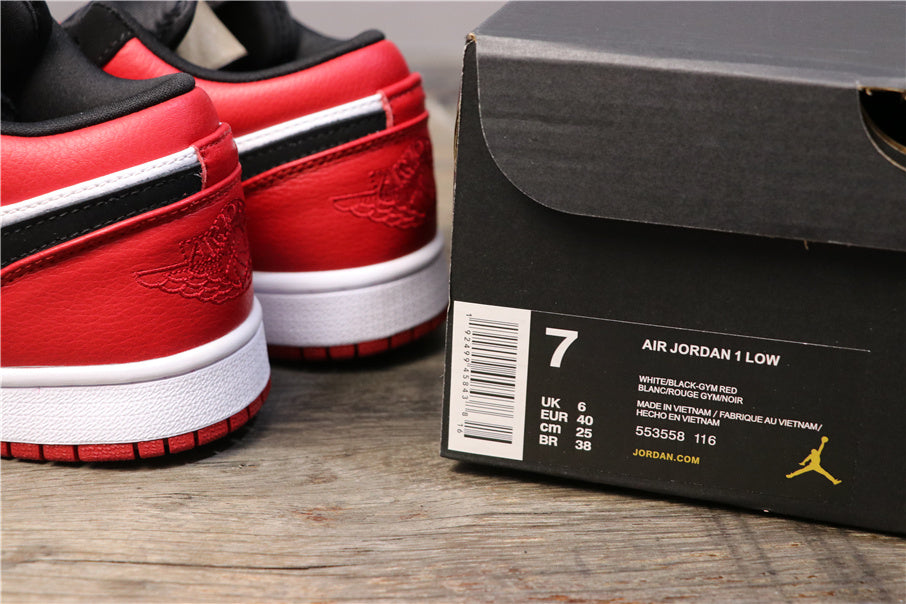 Air Jordan 1 Low Black Toe Red, Sneakers in White and Black - product image from the listing.
