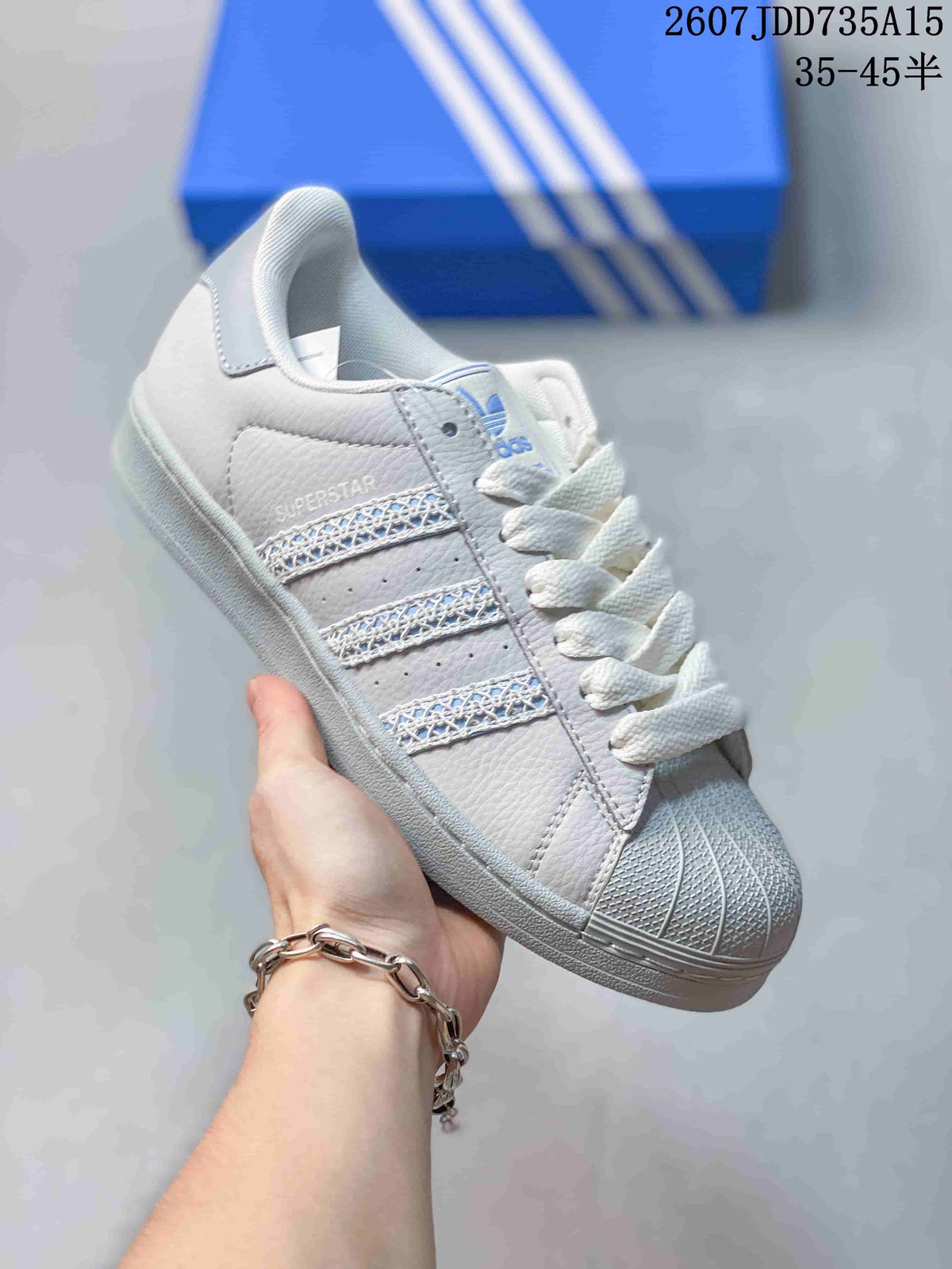 adidas Superstar Sneakers in White Gray Blue 2607JDD735A15 - product image from the listing.