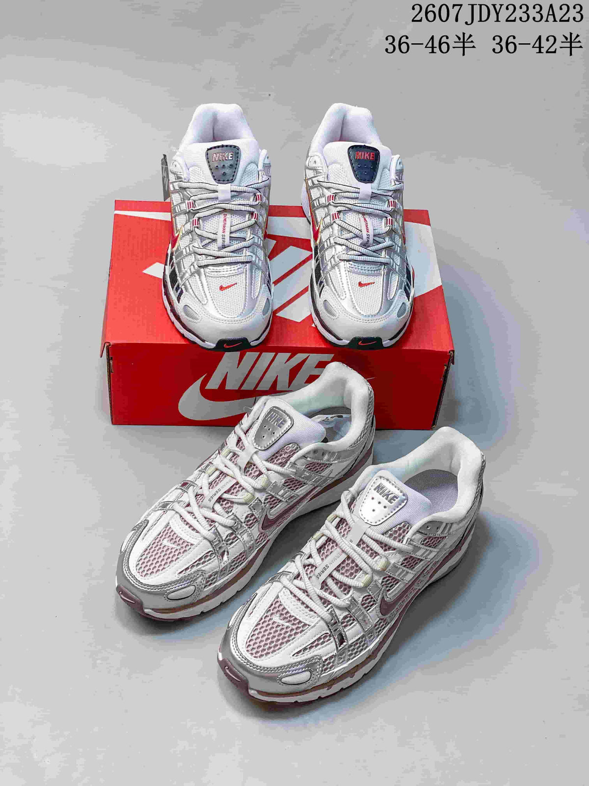Nike P-6000 Premium Sneakers in White Silver Red 2607JDY233A23 - product image from the listing.