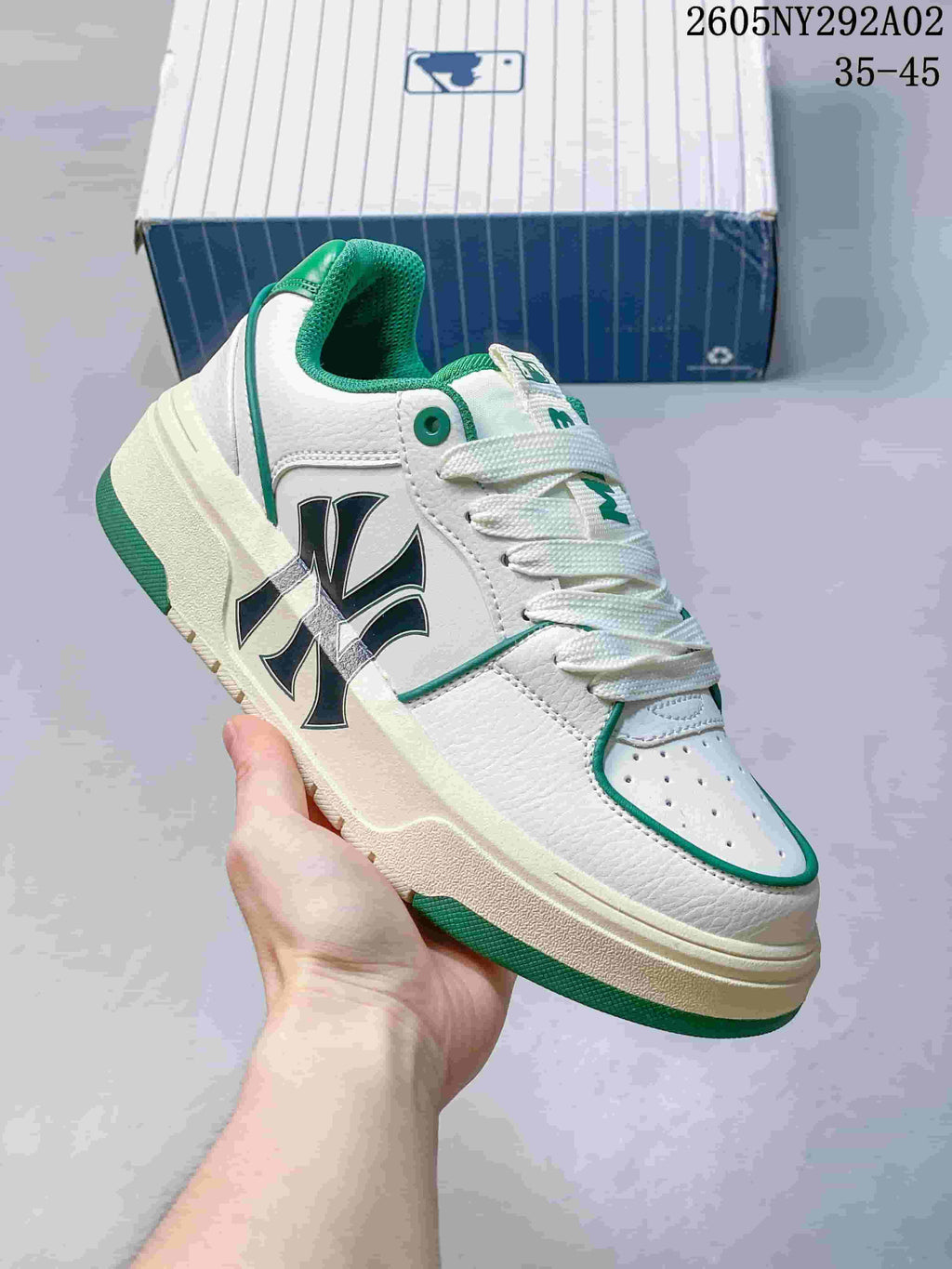 MLB Chunky Liner Low-Top Sneakers in White and Green - product image from the listing.