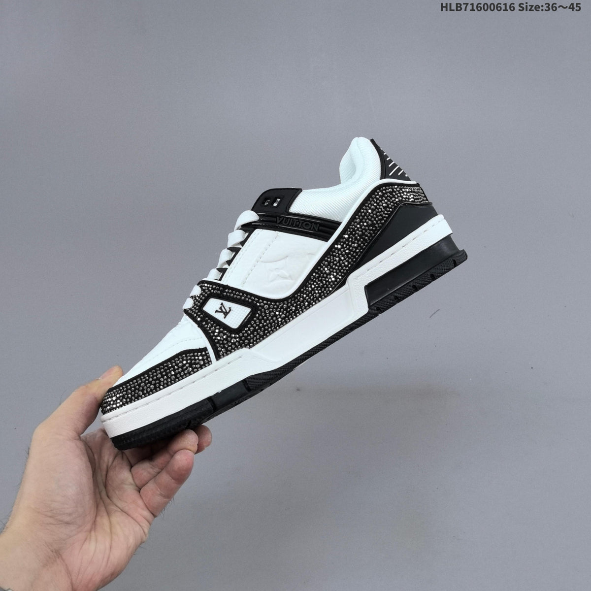 Louis Vuitton Trainer Trainers in White and Black with Embellished Trim - product image from the listing.