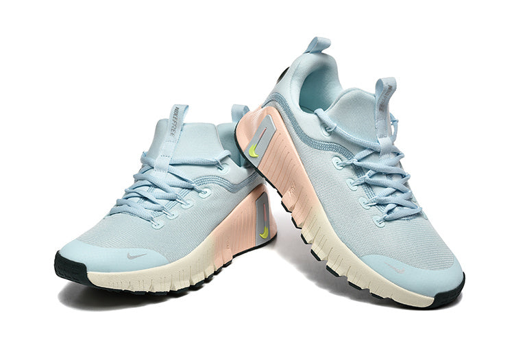 Blue and Peach Nike Free Metcon 5 Sneakers - product image from the listing.