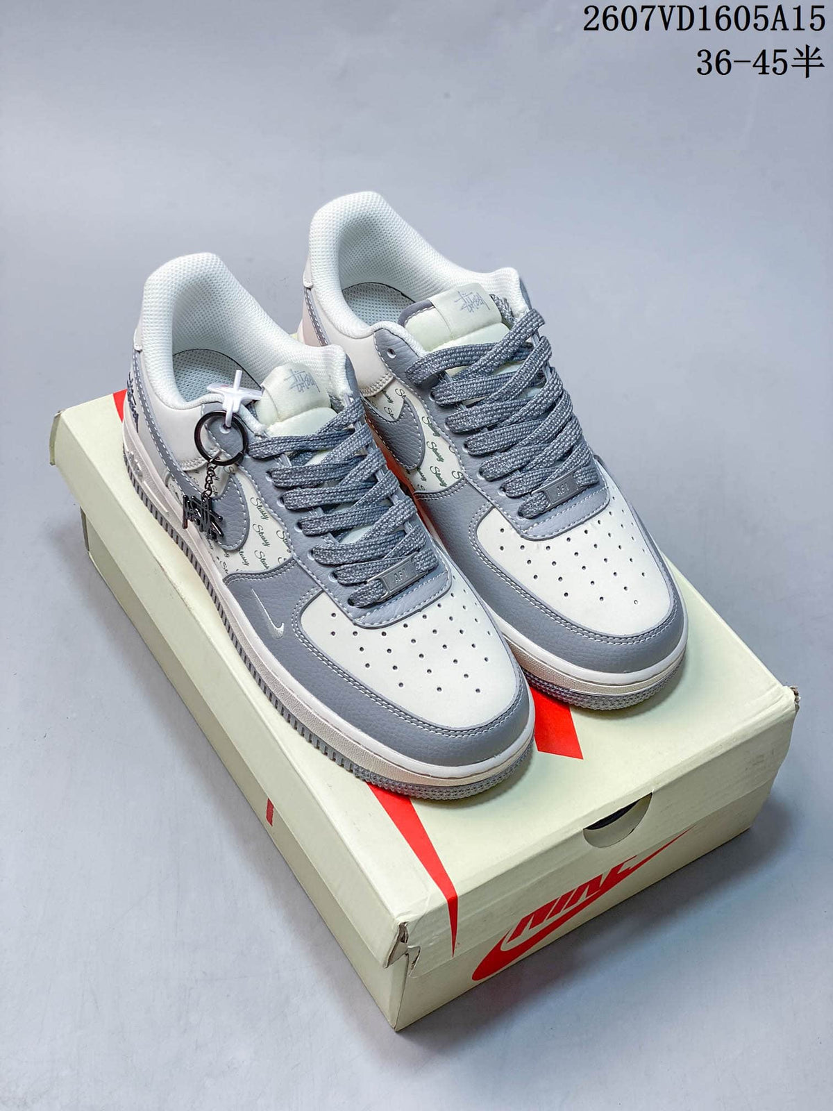 Nike Air Force 1 White Blue Custom Trainers Style 2607VD1605A15 - product image from the listing.