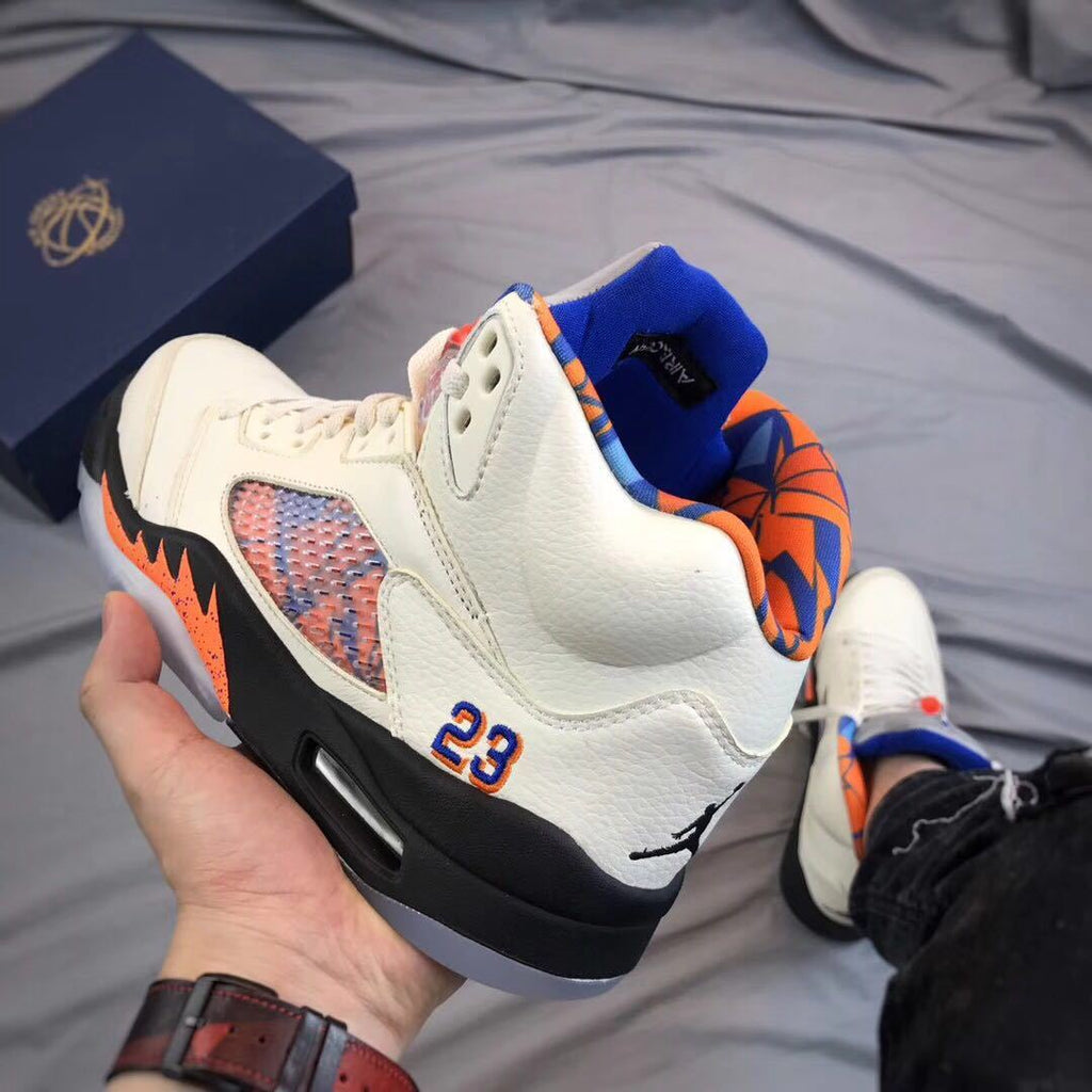 Air Jordan 5 International Flight White Orange Blue Sneakers - product image from the listing.