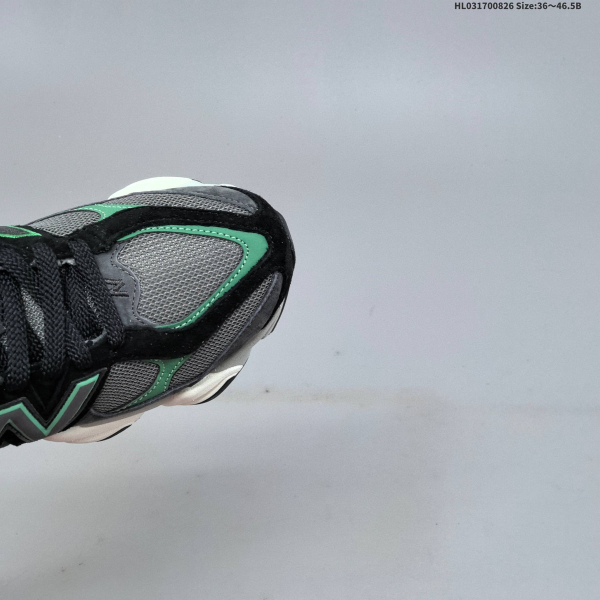 Charcoal and Green New Balance 9060 Sneakers - product image from the listing.