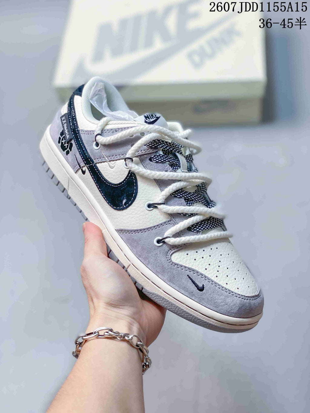 Nike SB Dunk Low Gray White Navy JDD1155A15 Trainers - product image from the listing.