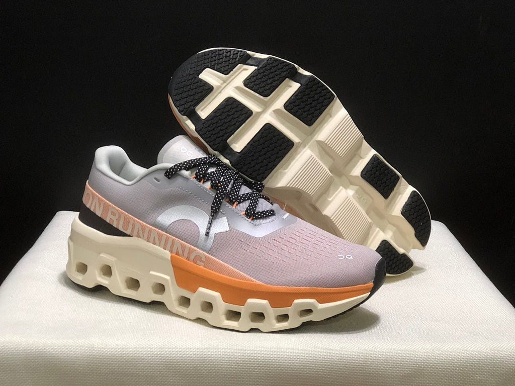 On Cloudmonster 2 Running Shoes, in Gray and Peach - product image from the listing.