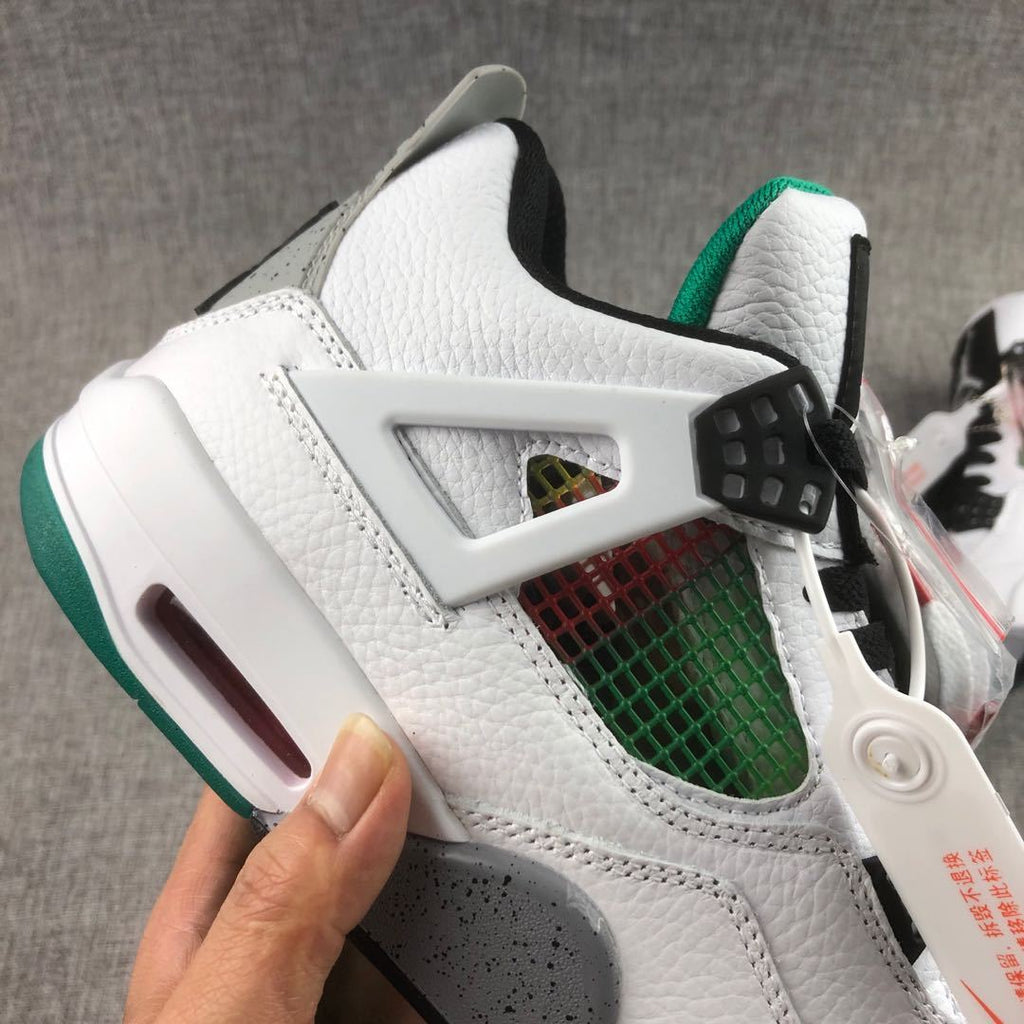 Air Jordan 4 Rasta White Green Sneakers - product image from the listing.