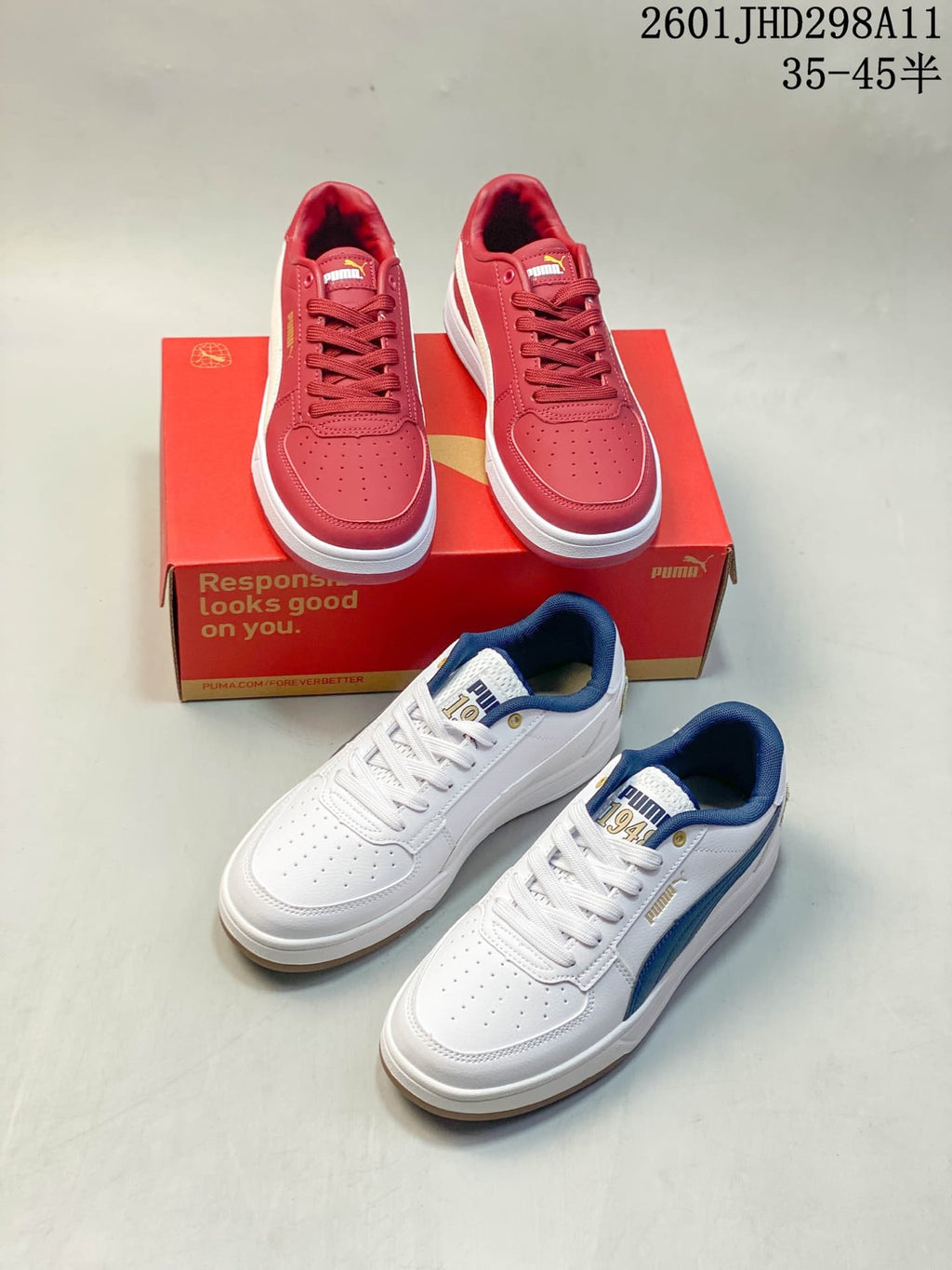 Puma Caven 2.0 Low-Top Sneakers in Red and White/Navy - product image from the listing.