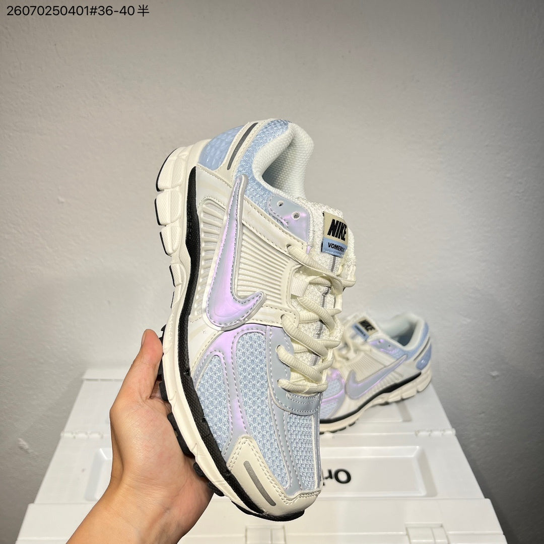 Nike Air Zoom Vomero 5 Trainers in Cream, Blue and Lavender - product image from the listing.